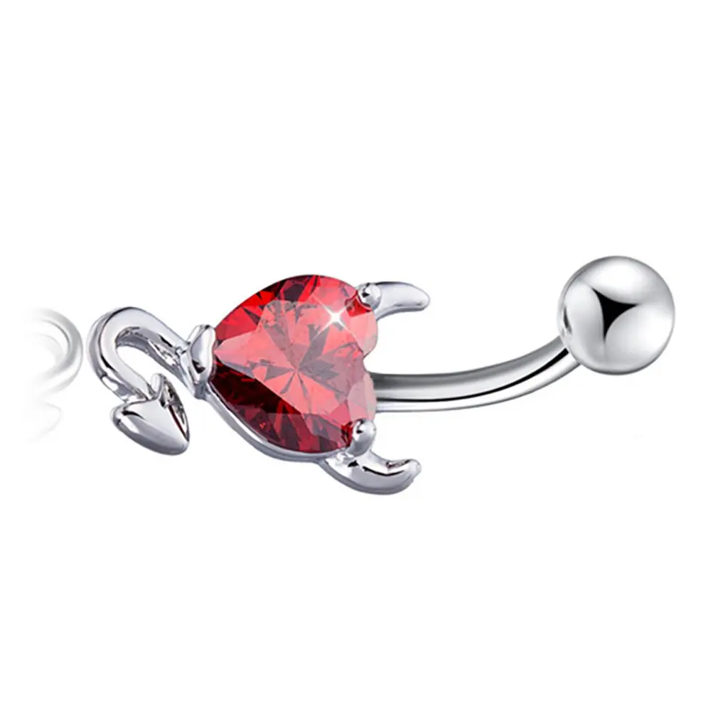Дьявол Сердце Циркон пирсинг пупка хирургические кнопки кольца пирсинг-серьги