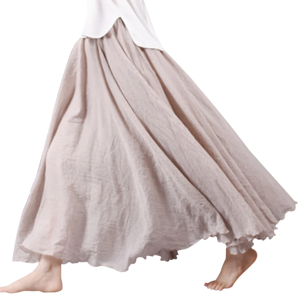 beige WENYUJH новые женские льняные хлопковые длинные юбки, плиссированные макси юбки с эластичной талией, Пляжная богемная винтажная Осенняя юбка макси - Цвет: beige
