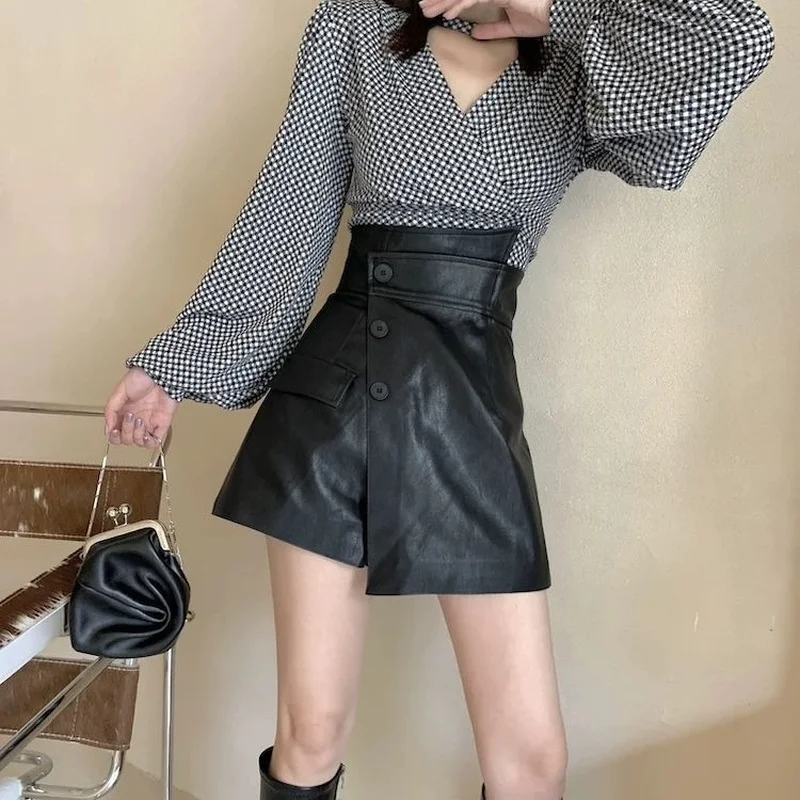 

2021 Autumn New A-line Skirt Women High Waist High Quality PU Leather Skirt Mini Skirts For Female