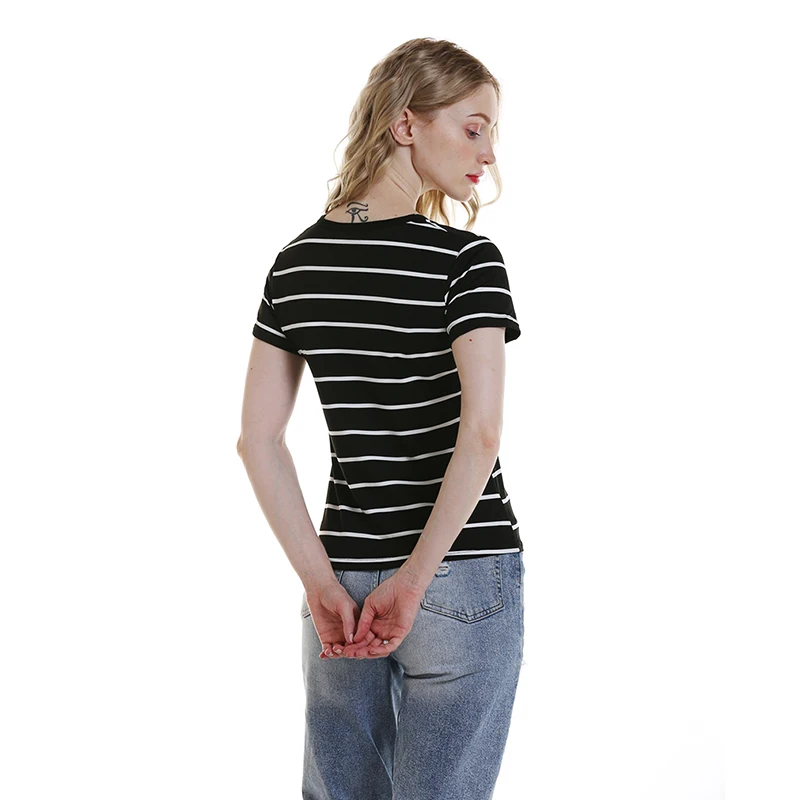 Женская Повседневная футболка в полоску свободный Хлопковый пуловер с коротким