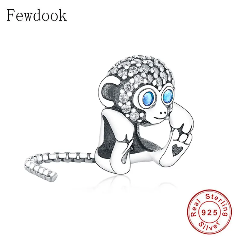 Женский серебряный браслет-Обезьяна 925 пробы с голубым кристаллом и змеей