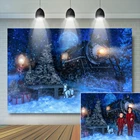 Фон для фотостудии с изображением зимнего поезда рождественской елки темно-синей ночи детей большой Луны детский телефон