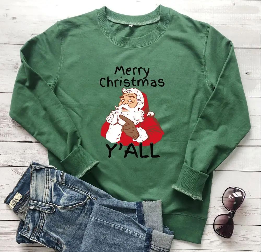 

Merry Christmas y'all Merry Christmas graphic holiday gift slogan women fashion casual pure cotton grunge tumblr sweatshirt tops