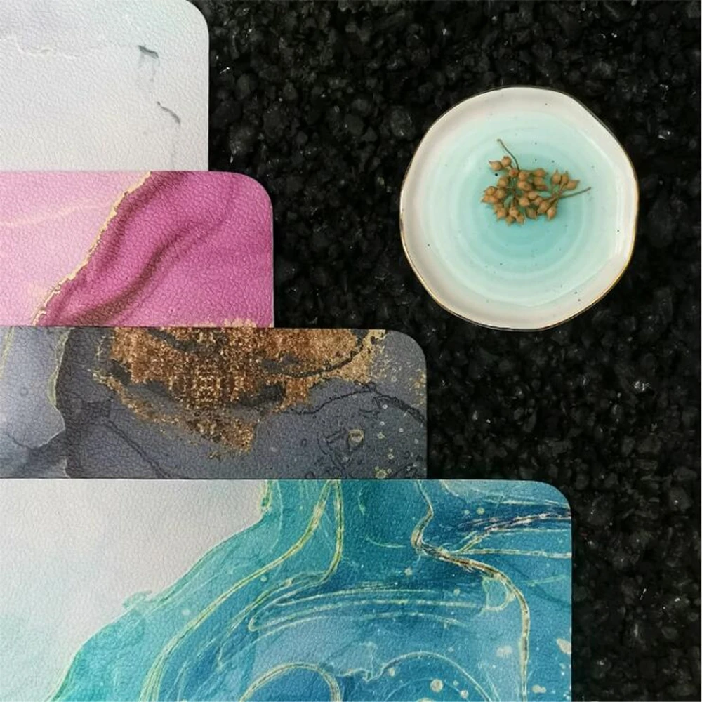 Кожаная обеденная подставка в скандинавском стиле двухцветный коврик для