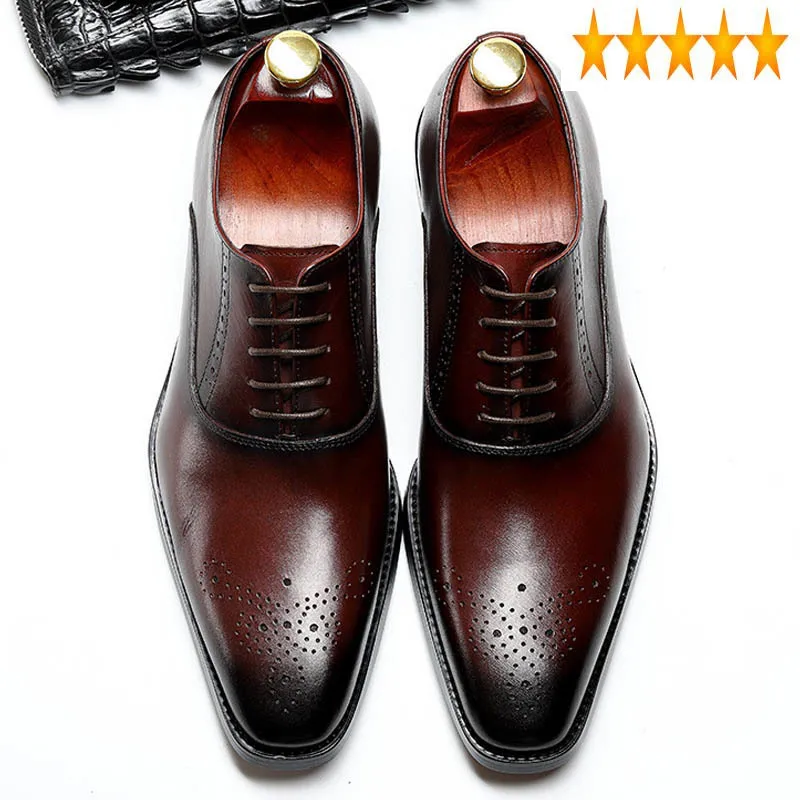 Cow Leather Brogue Wedding Genuine Office Men Brand Dress Flats Vintage Handmade Pointe Oxford Shoes Carved Loafers