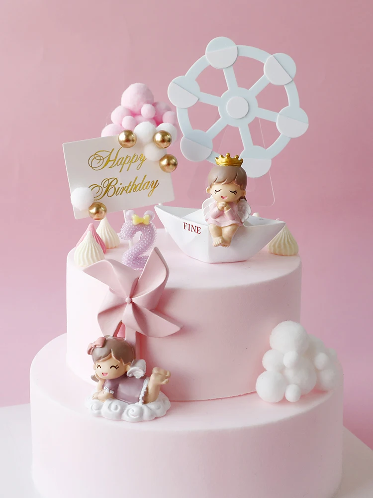 Корона Princess Prince декоративная лодка ветряная мельница розовыми шариками торт