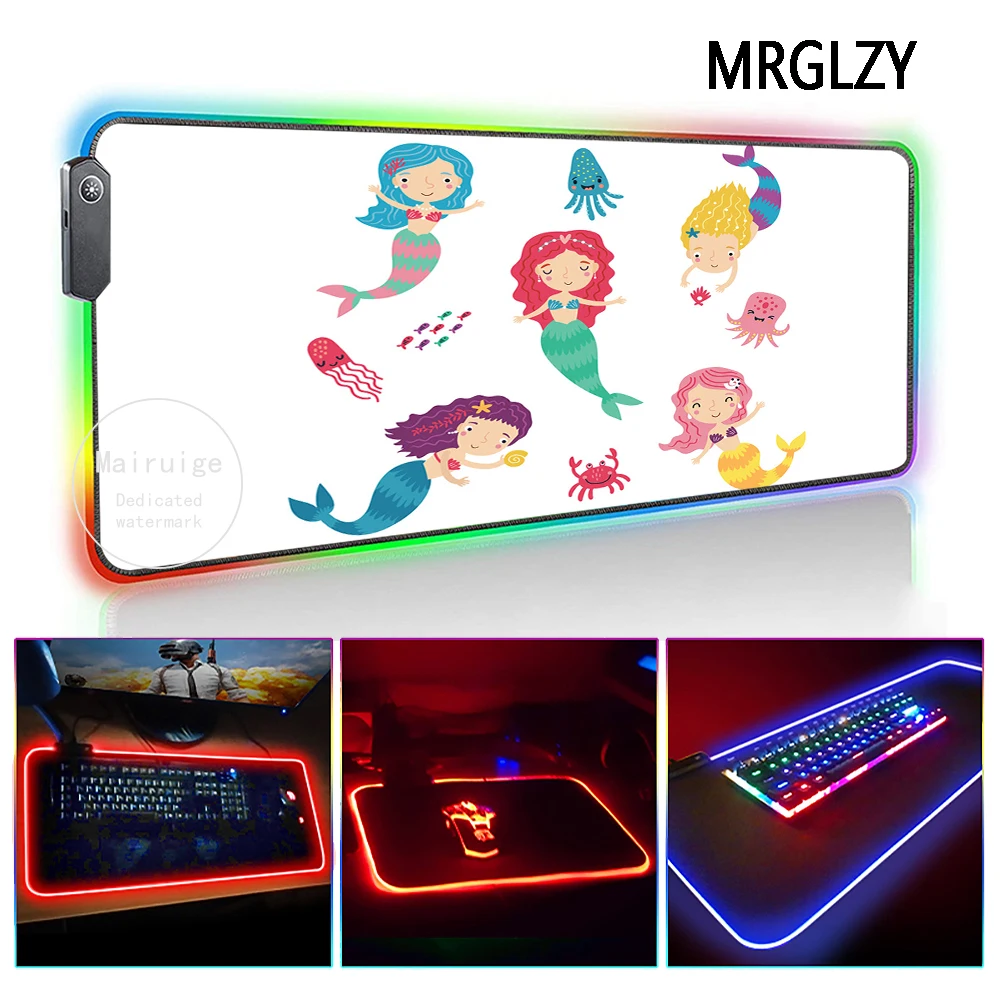 

Большой милый белый коврик для мыши MRGLZY со светодиодный светильник кой RGB, XXL, игровой коврик для настольного компьютера с изображением руса...