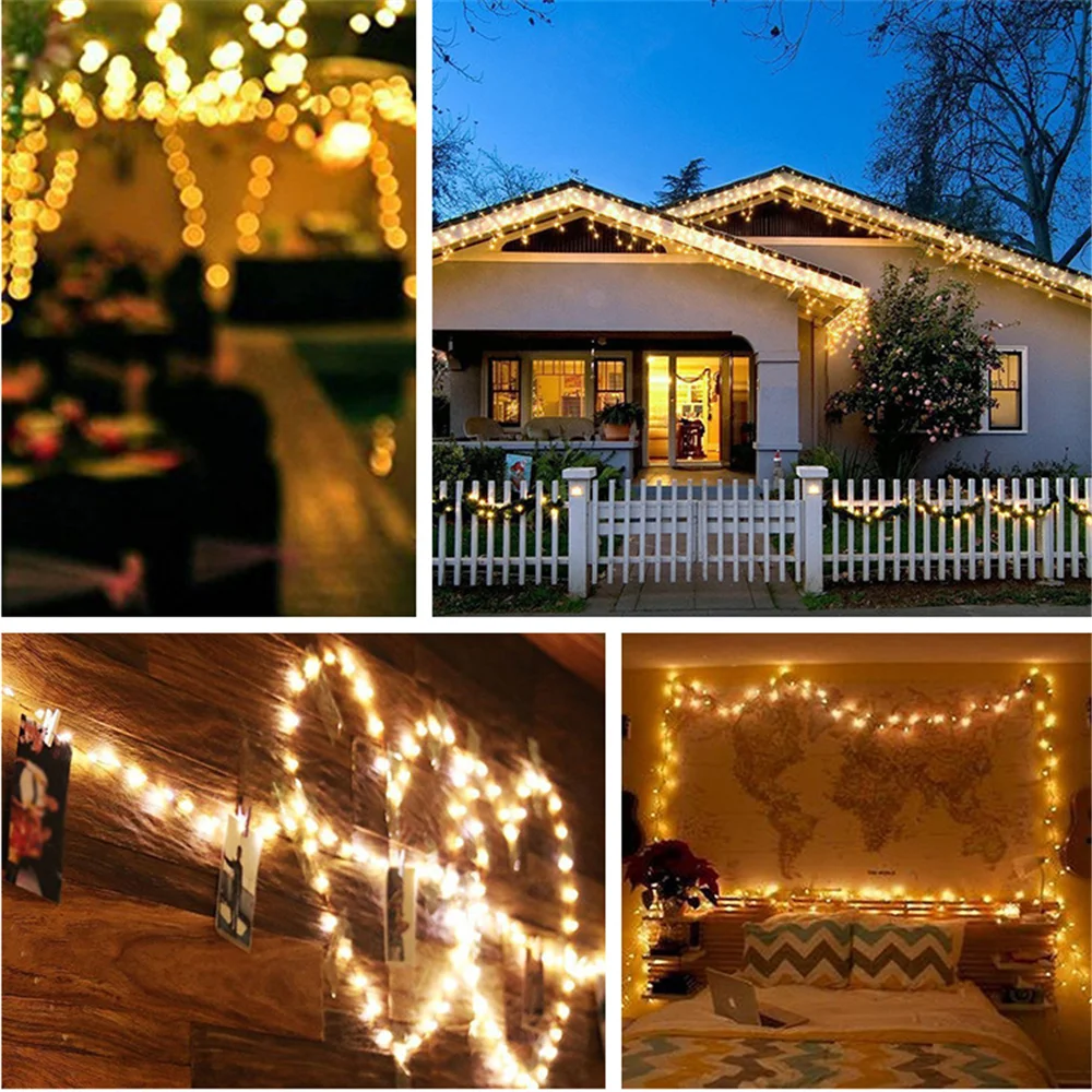 Светодиодная уличная гирлянда на солнечной батарее 8 режимов водонепроницаемая