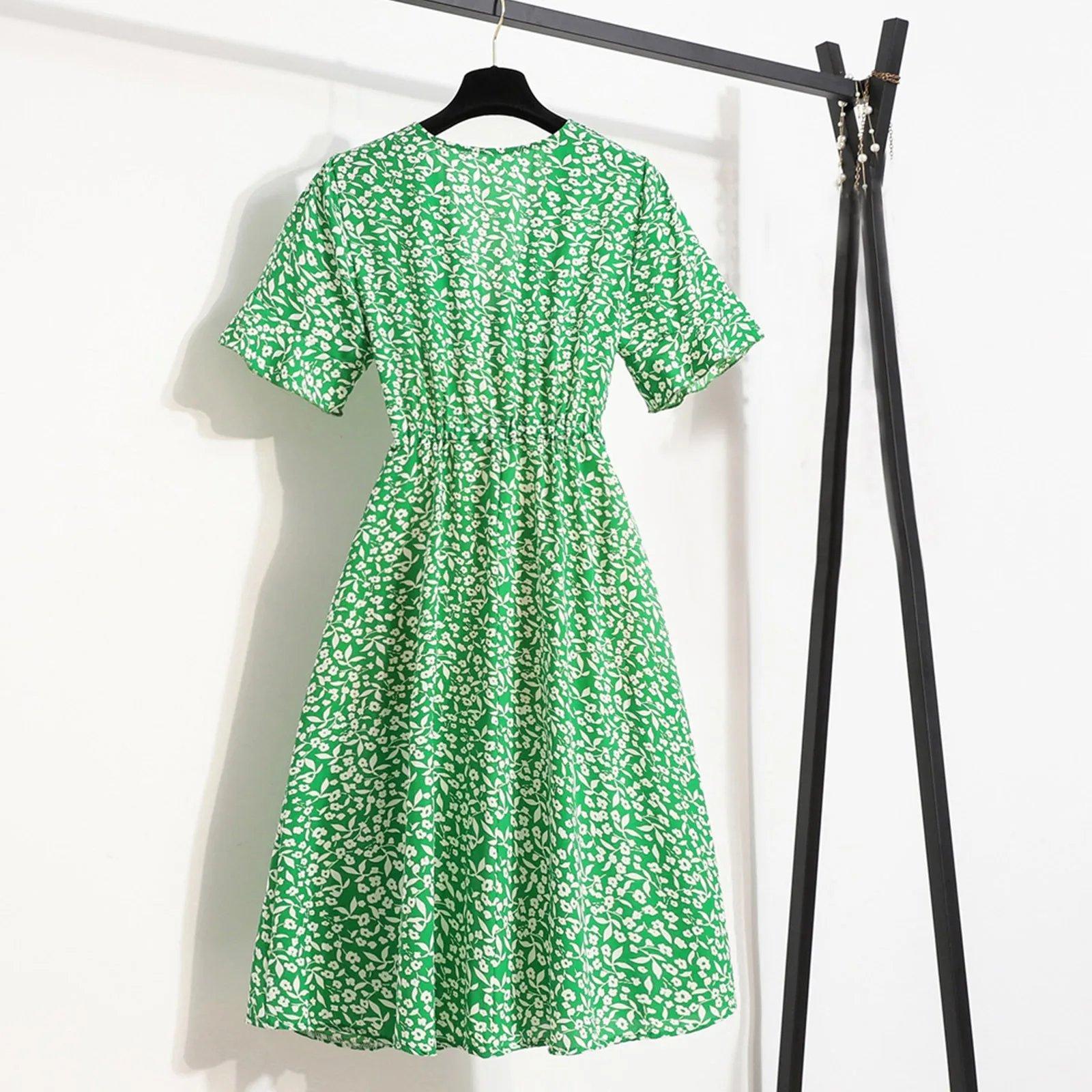 

40# Floral Print Boho Dress Women V-neck Lace Up Vintage Women's Summer Sundresses Holiday Slim Elegant Women Clothing Vestidos