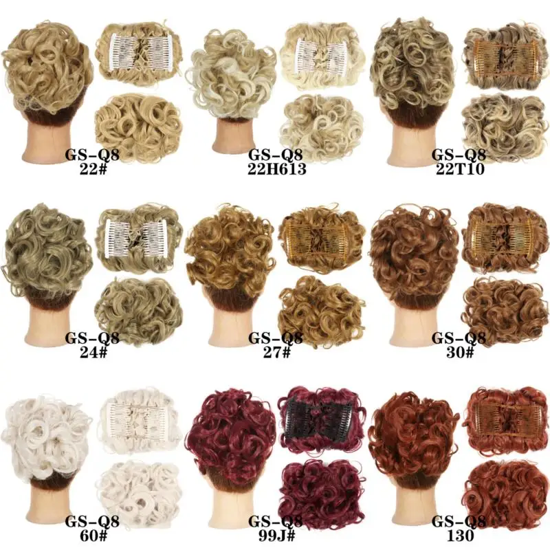 

Синтетический шиньон для пучка, коричневый, светлый, кудрявый шиньон, гребень для пучка с зажимом для наращивания волос, женские шиньоны