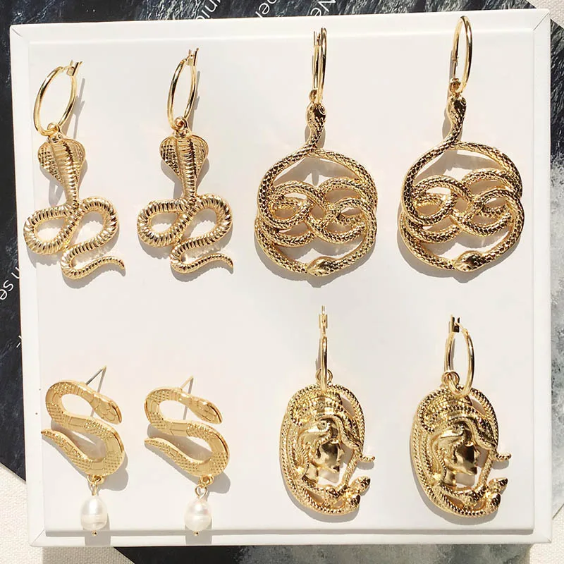 Крутые модные серьги кольца в виде змеи винтажные Длинные из кобры и животных