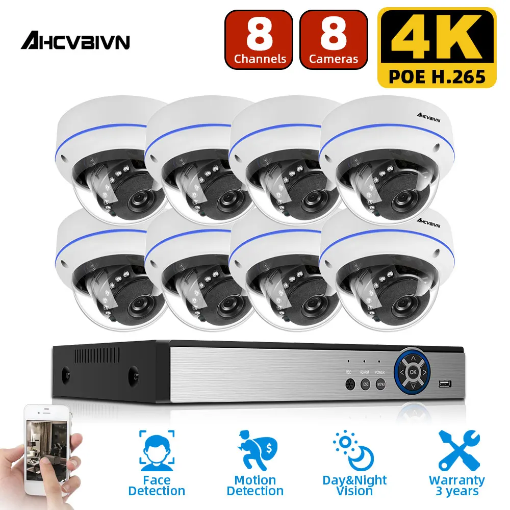 

8CH 4K POE NVR Kit H.265 CCTV Security System 8MP Outdoor Waterproof POE IP Camera Audio Record Video Surveillance Set