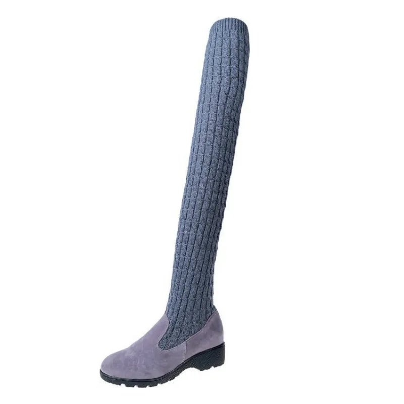 Fujin/зимние женские сапоги из вязаной шерсти Прямая поставка Модные ботфорты