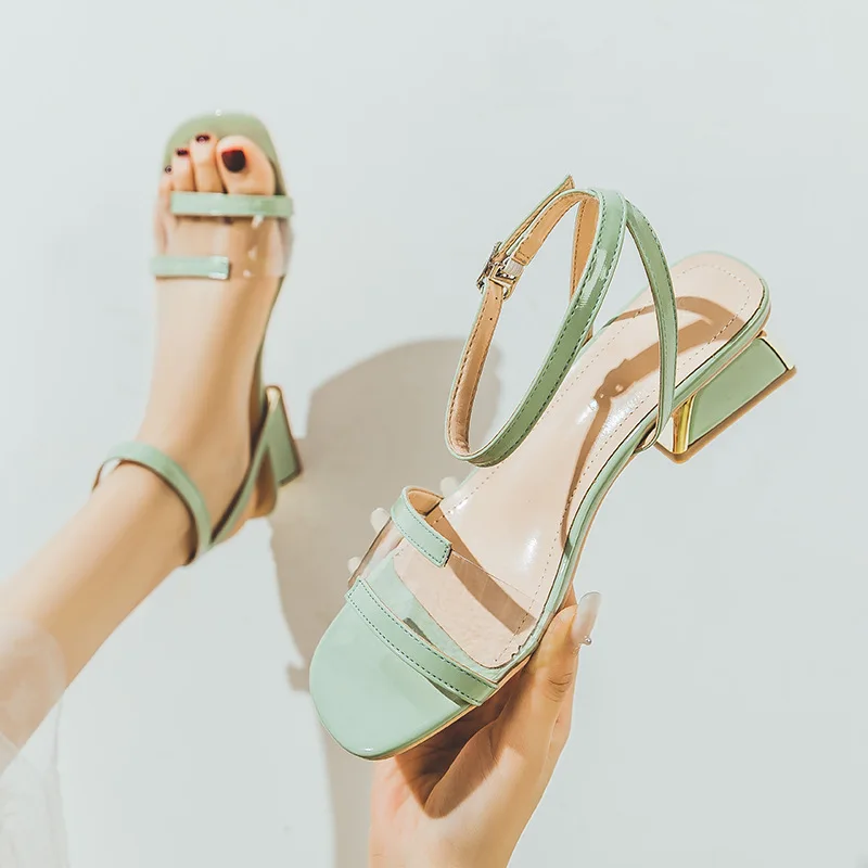 

LAASIMI Platform Square Toe Women's Sandals For Women Front&Rear Strap Solid Shoes Woman Casual Buckle Strap Med Heels Slides