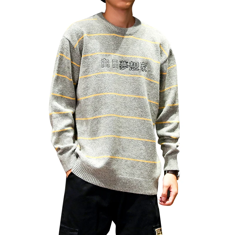 

2020 Men Christmas Sweaters New Fashion Designer China Character Style Pullover Striped Sweater Boy's O-Neck Wool Knitting m6021