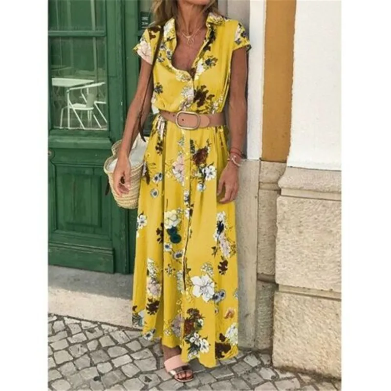 

Boho Maxi Dress Beach Floral Ankle-Length Sundress Summer Evening Party Dresses for Woman Ladies
