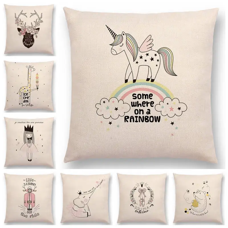 Простой цвет милые животные Единорог жираф слон медведь Лебедь розовая девочка