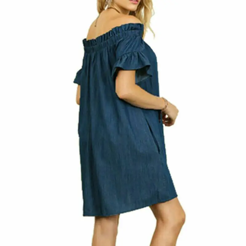 Женские плиссированные джинсовые платья Дамские летние свободные туники