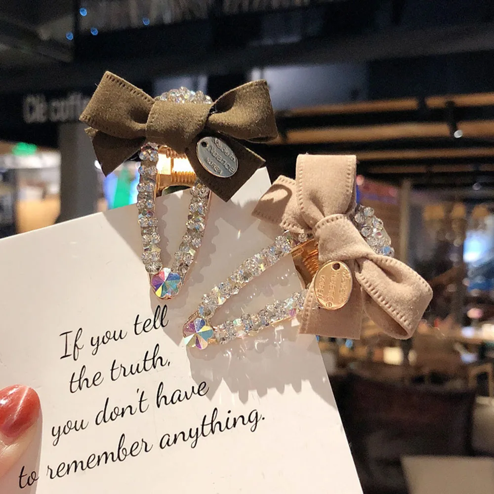 

Elegant Bow Metal Rhinestone Hair Clip Women Clips Barrettes Crystal Hairgrips Waterdrop Hairpins Hair Accessories Hairpins