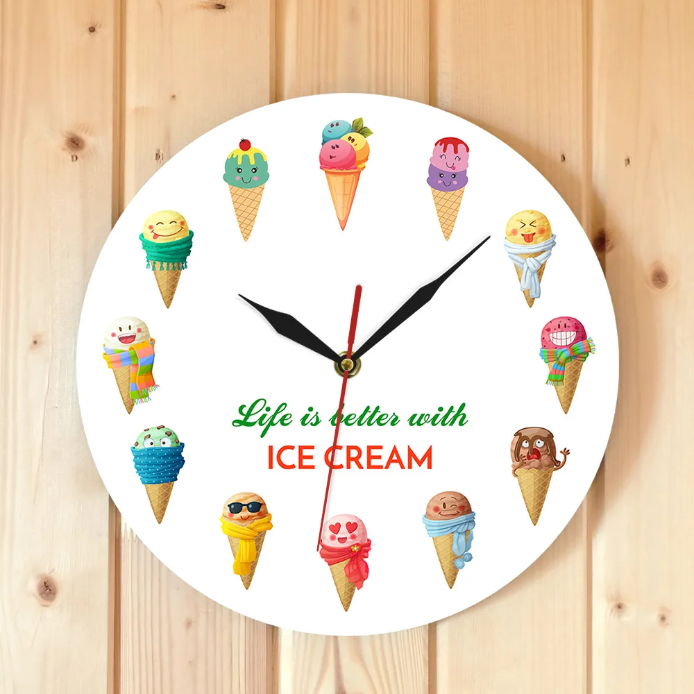 Life is better with ICE Cream Time Clock прекрасный мультяшный дизайн мороженого пудинг магазин