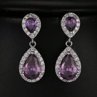 925 sterling silver female sweet earring purple green white crystal excellent elegant trend earring for woman girl jewelry
