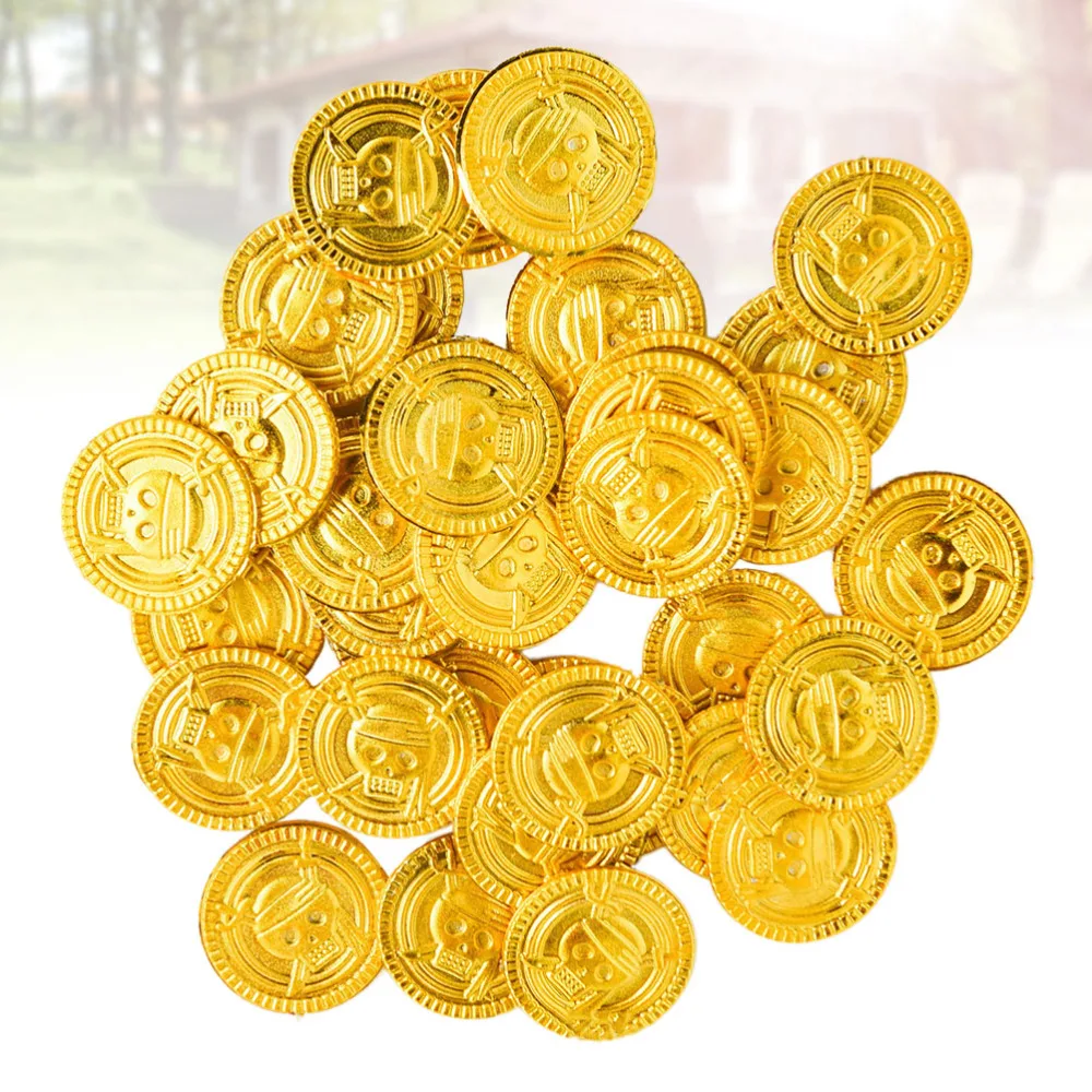 

100pcs Golden Coins Treasure Coins Play Money Game Props Playset Goodie Bag Fillers Party Favor for Kids