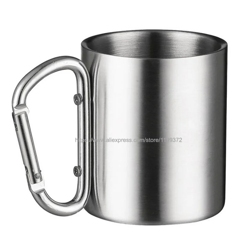 50 X Free Shipping Carabiner Handle Cup And Double Wall Stainless Steel Mug 220ml Camping Clip Hook | Дом и сад