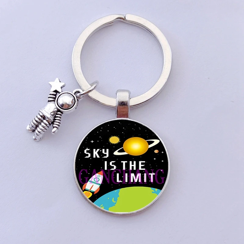 Astronaut Keychain Outer Space Planet Moon UFO Glass Keyring Robot Spaceman |