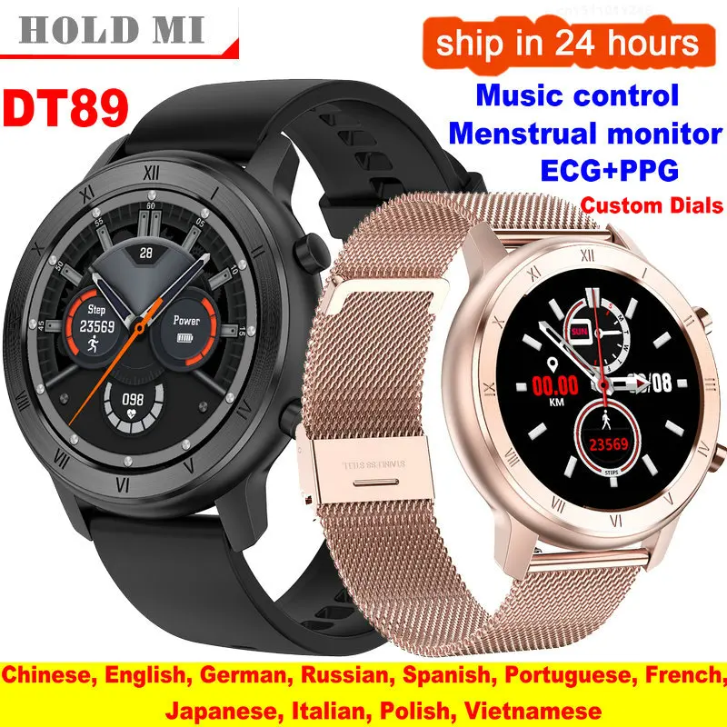 DT89 женские и мужские Смарт часы ЭКГ пульсометр артериальное давление IP68