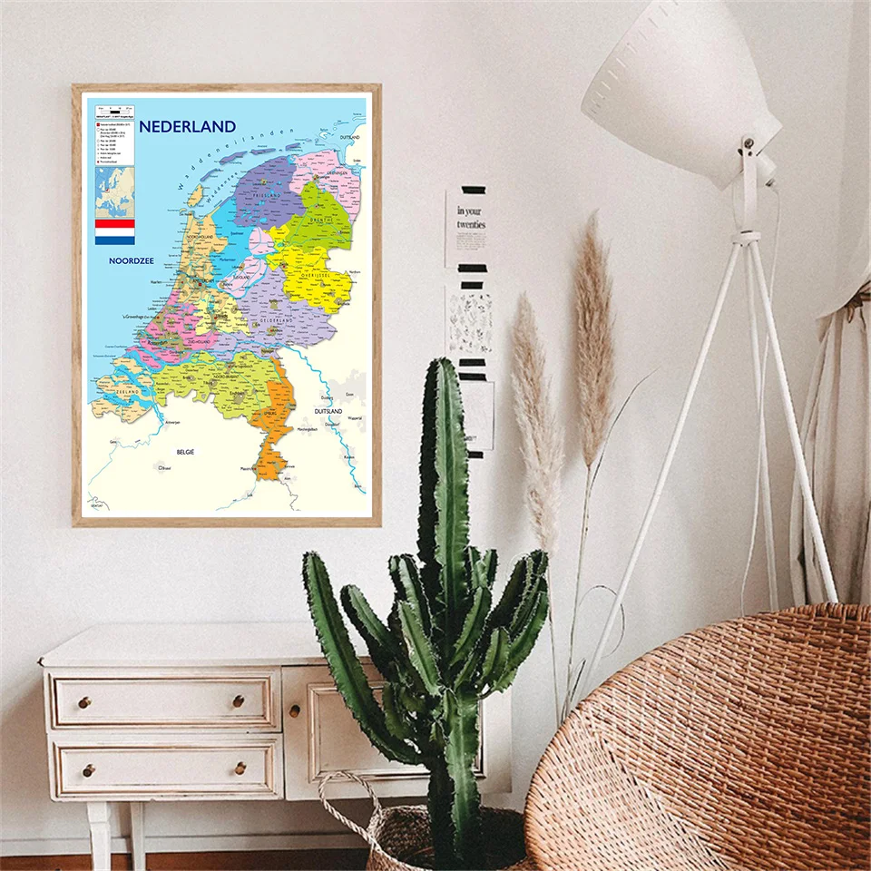 

42*59cm In Dutch Netherlands Political Map Wall Art Poster Canvas Painting Office School Supplies Living Room Home Decoration