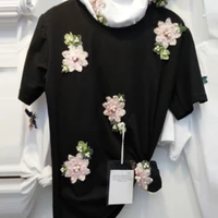 blusas feminina spring summer 2022 stereoscopic flower nail bead embroidery cute sweet t shirt female a3434