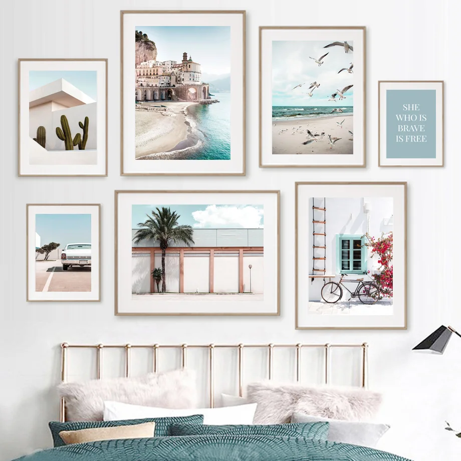 

Wall Art Canvas Painting Retro Car Bike Minimalist Beach Sea View Posters Prints Living Room Decor Nordic Style home Decoration