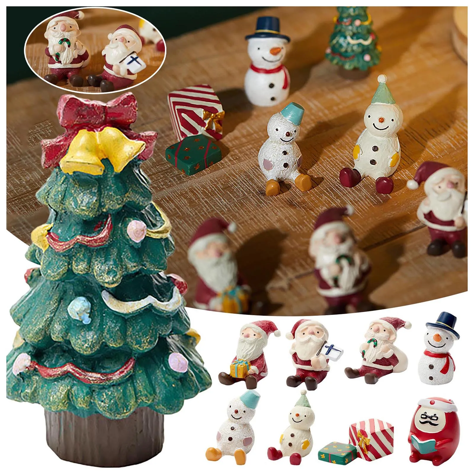 

Миниатюрная смола, Санта-Клаус, снеговик, рождественская елка, маленькие украшения, рождественское настольное украшение