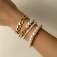 vintage imitation pearl bracelets female punk thick chain bracelet bangles for women gold color fashion jewelry