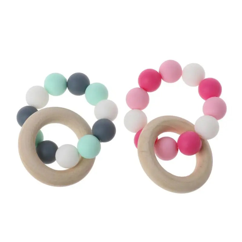 

Baby Nursing Bracelets Wooden Teether Silicone Chew Beads Teething Rattles Toys Teether Montessori Bracelets
