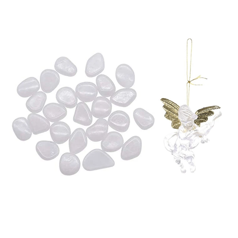 

40Pcs Christmas Transparent Angel Pendant Acrylic & 500Pcs Luminous Pebbles, Backyard Decoration, Yard Decorations