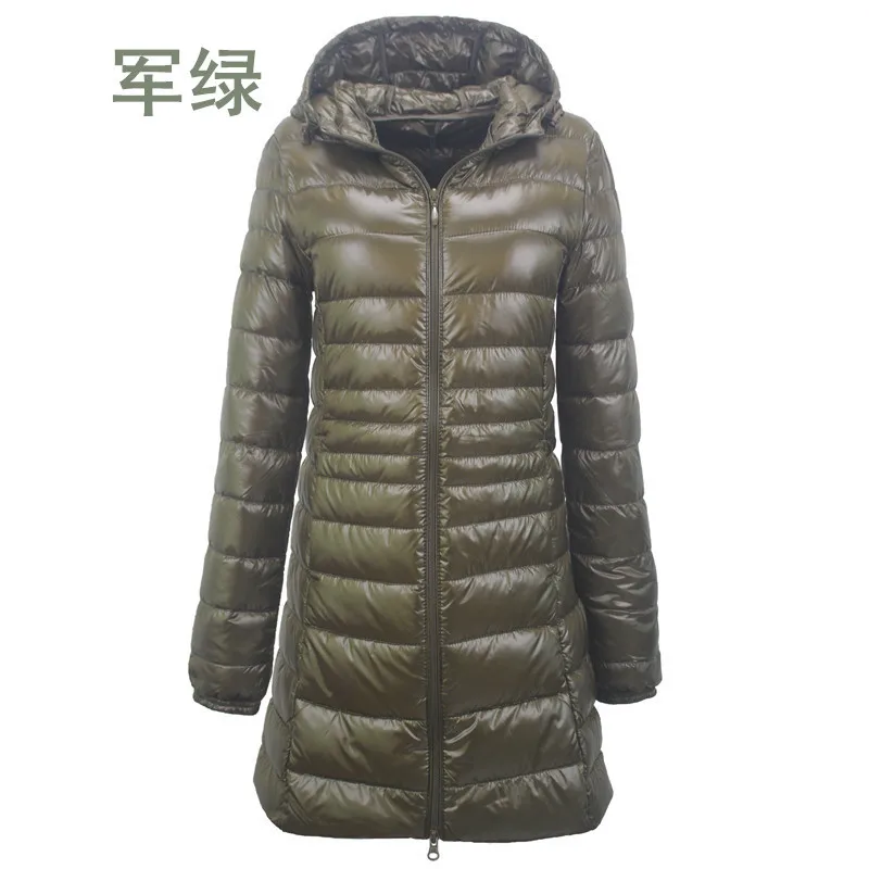 WEPBEL, S-7XL, зимние куртки, женские, белые, утиный пух, длинная куртка, женские, с подкладкой, с капюшоном, парки, ультра-светильник, портативные пуховики - Цвет: Армейский зеленый