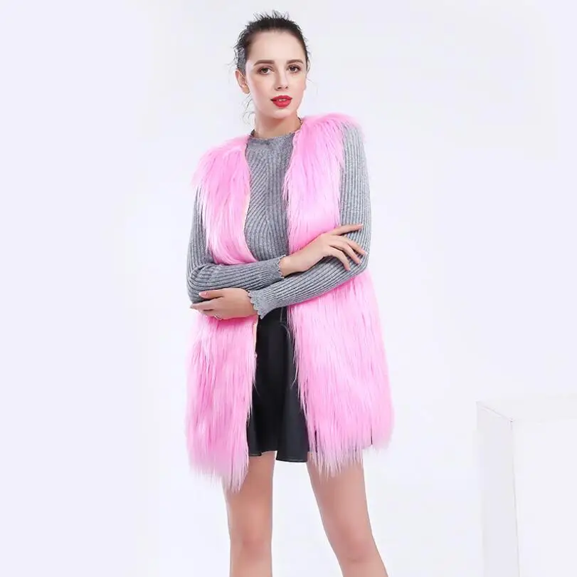 Элегантный Однотонный женский жилет из искусственного меха без рукавов с