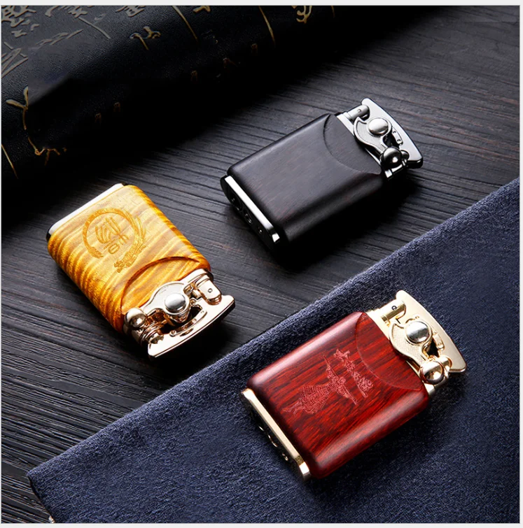 

Jobon sandalwood gas inflatable lighter windproof rocker arm blue jet flame direct impact creative personality cigarette lighter