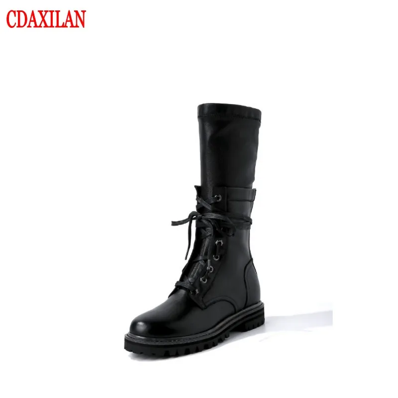 CDAXIALN/Новинка женские ботинки из натуральной коровьей кожи на низком каблуке