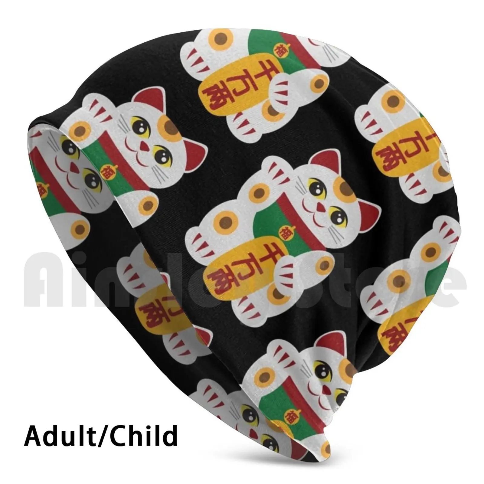 

Maneki Neko Beckoning Cat Illustration Beanies Pullover Cap Comfortable Maneki Neko Beckoning Welcome Cat Kitten