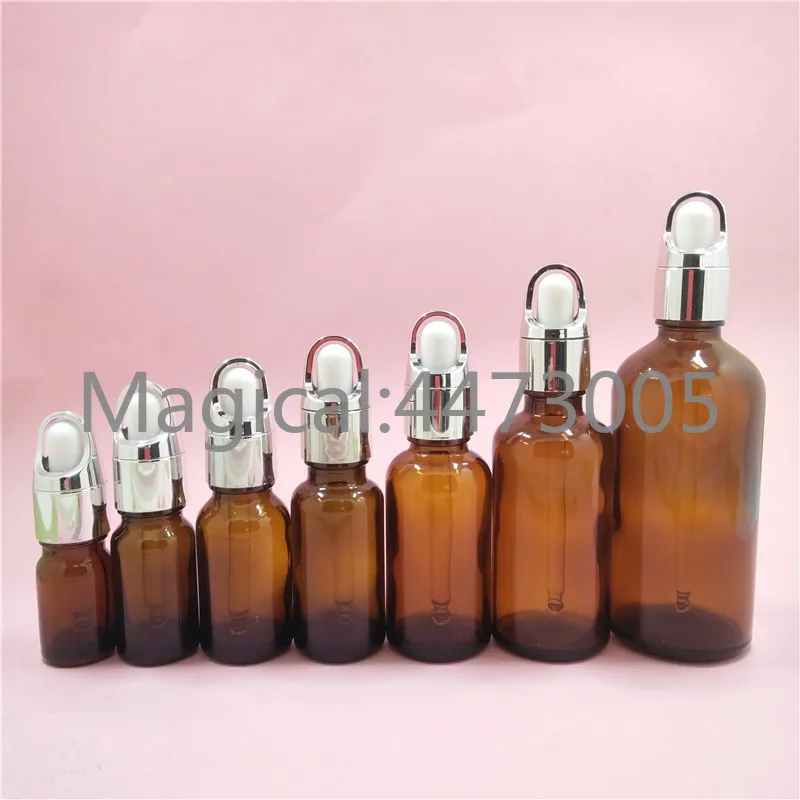 

2/10pcs 5/10/15/20/30/50/100ml DIY Amber Glass Essential Oil Bottle with Pipette Dropper Gold Flower Basket Ring Dropping Cover