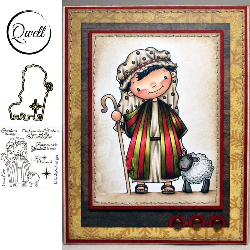 QWELL Shepherd Girl прозрачные штампы и металлические режущие для скрапбукинга открыток