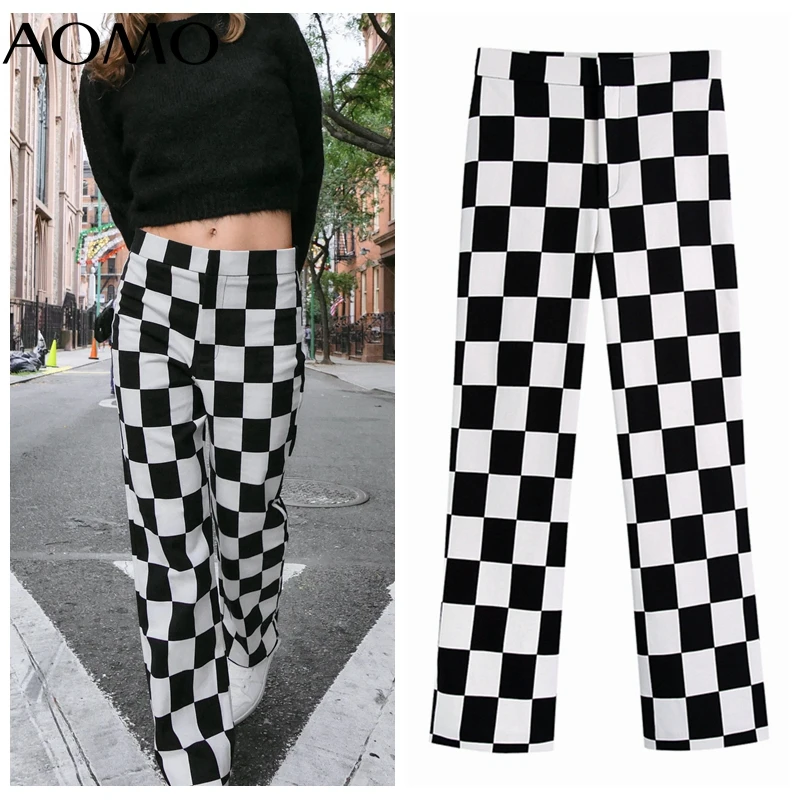 

AOMO 2021 Fashion Women Plaid Suit Pants Trousers Pockets Office Lady Elegant Pants Pantalon BE608A