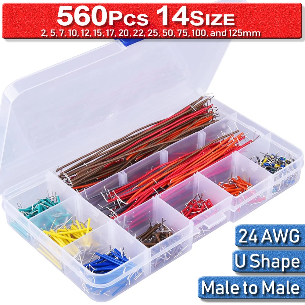 Breadboard Cable M-M Jumper 560 Pcs 14Size DIY Kit For Arduino 2-125mm Lead Solderless Dupont Wire U Shape | Обустройство дома