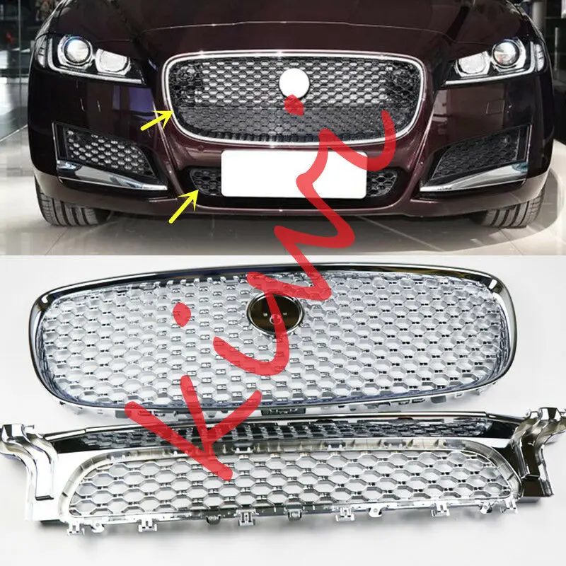 

For Jaguar XF 2016 2017 2018 High quality Chromed Front Top Grille + Bottom grille Radiator grill 2pcs