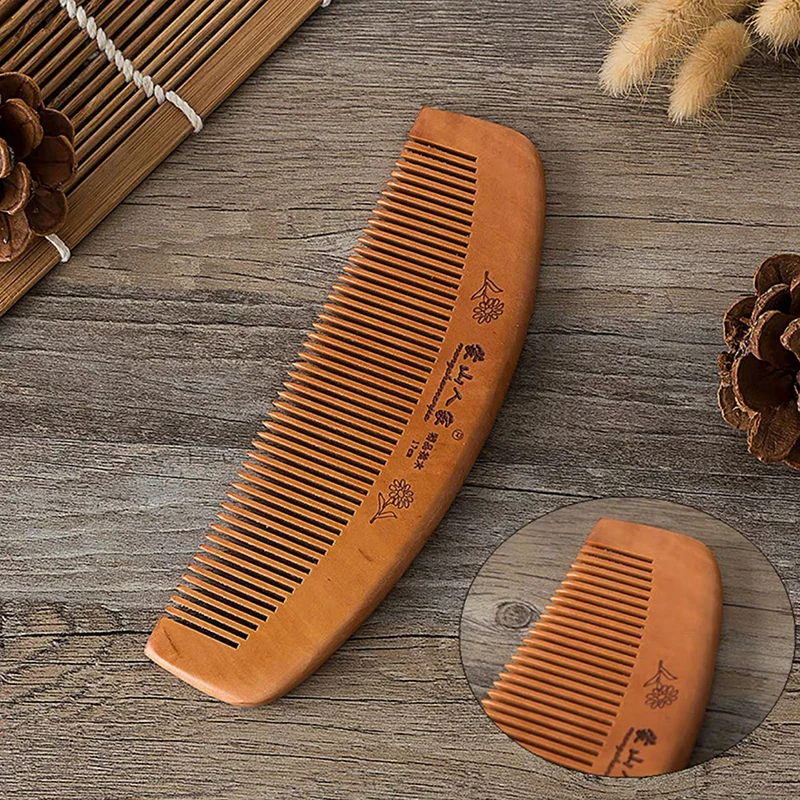 

3Styles Anti-Static Comb Care Peach Solid Wood Comb Engraved Healthy Massage Natural Handmade Wood Hair Comb