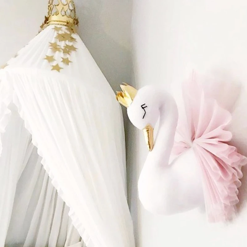 Милый 3D Золотой короны Лебедь стены искусства висячая девочка кукла мягкая