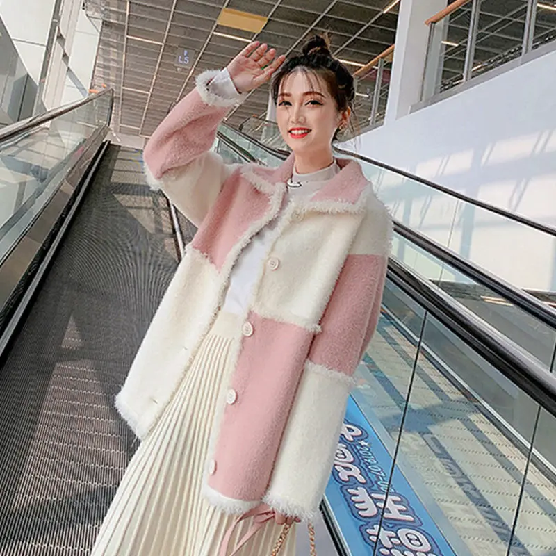 

Women Autumn Winter Fashion Faux Mink Fur Coat Female Korean Knitted Sweater Cardigans Ladies Single Breasted Casual Coat Y181