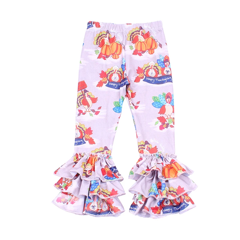 Штаны для маленьких девочек Леггинсы с тройной оборкой принтом День